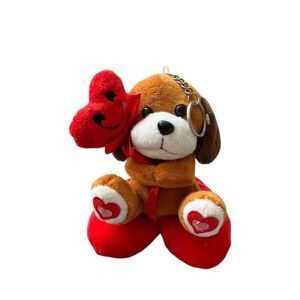 Plush keychain dog with stuffed heart